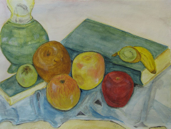 Still Life with Apples, Russell Steven Powell watercolor on paper, 11x15