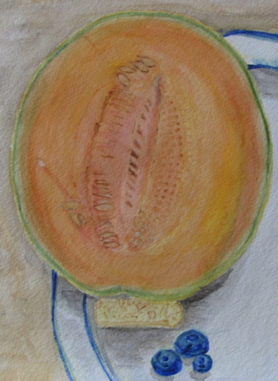 Still Life with Cantaloupe, Russell Steven Powell watercolor on paper, 15x11