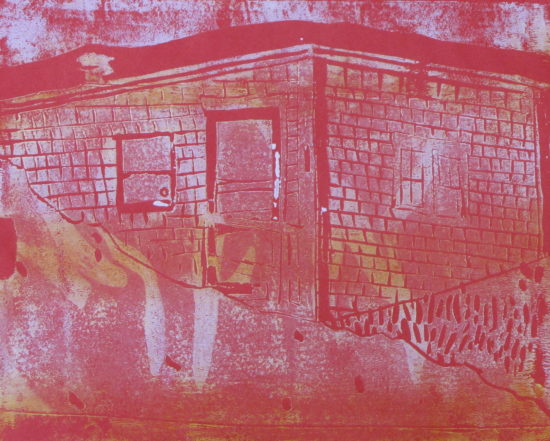 Euphoria, June, 1 p.m., Russell Steven Powell acrylic on paper linoprint, 10"x8"