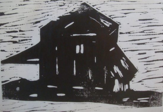 Dakota Barn, Russell Steven Powell acrylic linoprint, 8x10