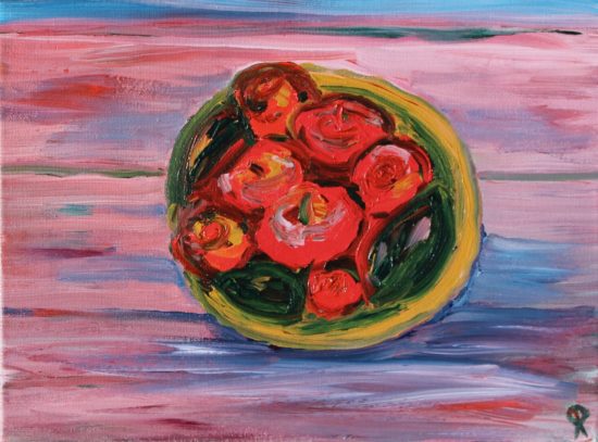 TOMATOES, THALASSA, OCTOBER, Russell Steven Powell acrylic on canvas, 9x12