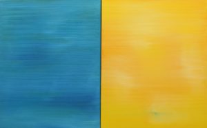 YELLOW BLUE (diptych), Russell Steven Powell oil on canvas, 20x32
