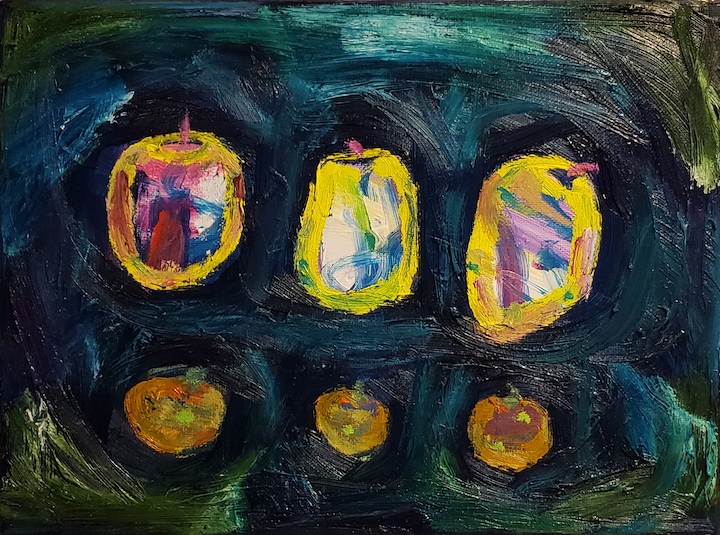 Ananas Reinette, Pitmaston Pineapple, Russell Steven Powell oil on canvas, 9x12