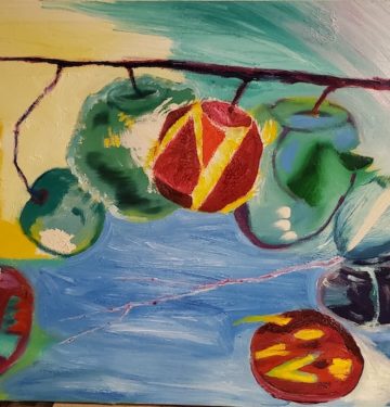 Ten apples, Russell Steven Powell oil on canvas, 18x24