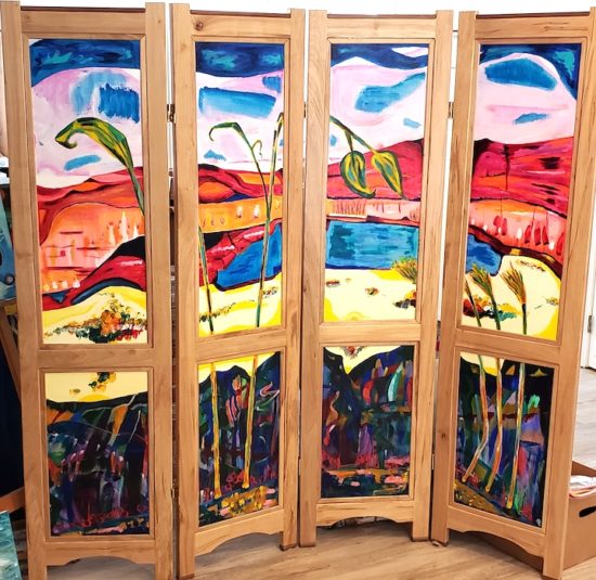 Folding screen, frame by Jonathan A. Wright, painting by Russell Steven Powell